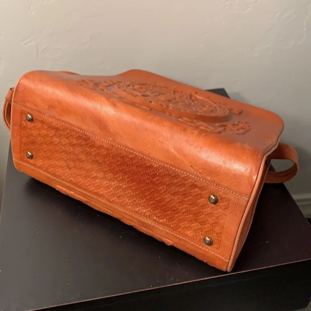 Leather Handbag Vintage Tooled Leather